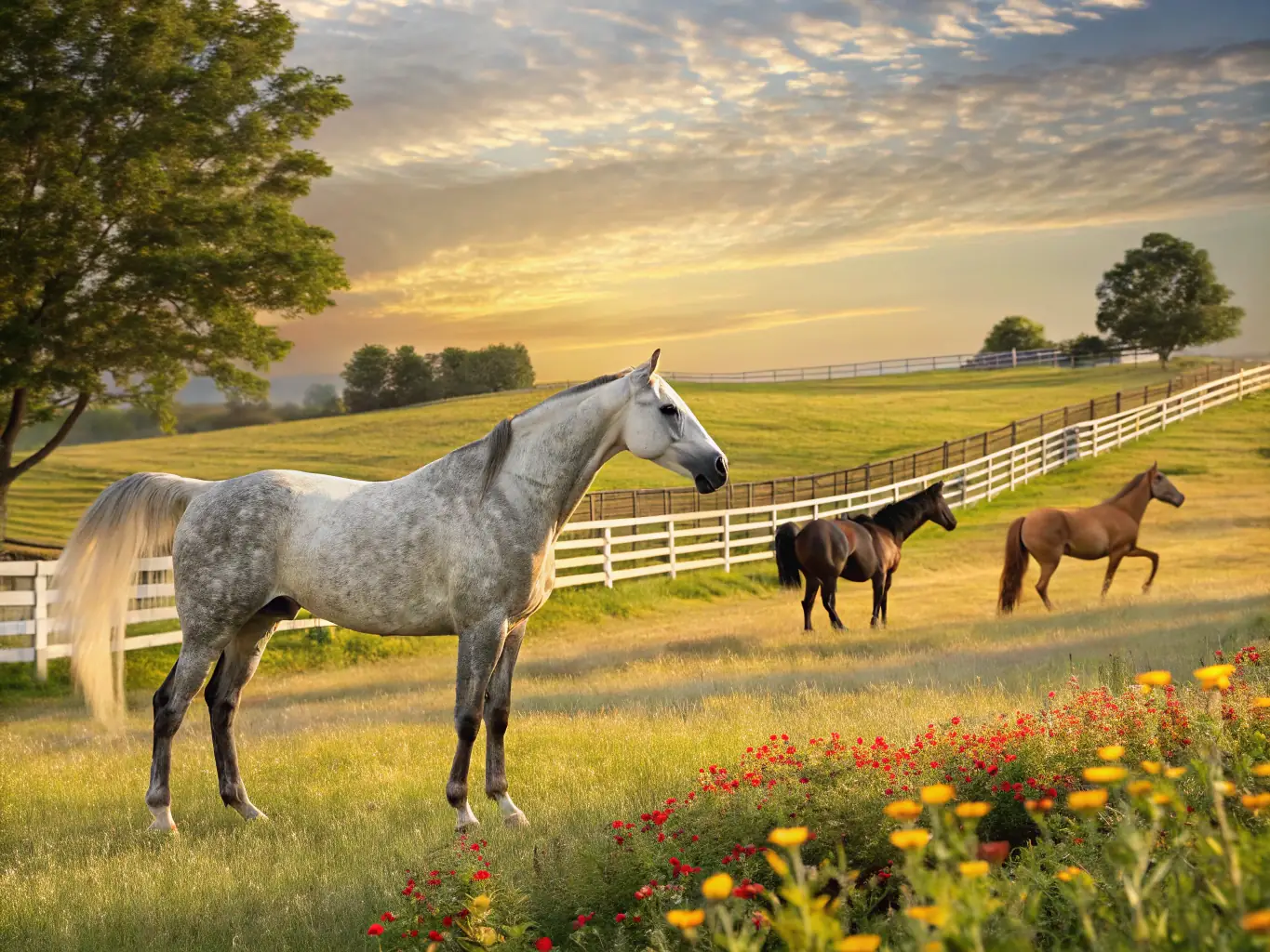 A beautifully decorated horse-drawn carriage gliding through the scenic countryside near Saint-Quentin, showcasing La Calèche de Lison's carriage driving experiences.